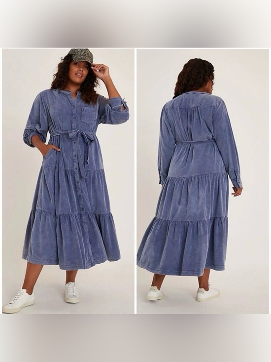 Pilcro Dresses & Skirts - Anthropologie Pilcro Marta Tiered Corduroy Midi Dress